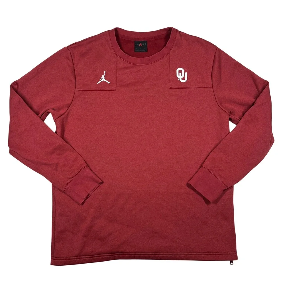 Jordan Oklahoma Sooners Sweatshirt Mens Large Crimson Therma-Fit Side Zip CZ5241